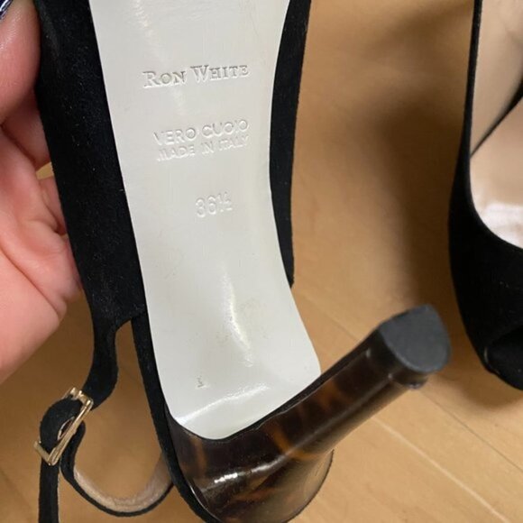 RON White "Brooks" peep toe slingback heel Brand NEW 36.5 suede black Italy - Picture 3 of 6